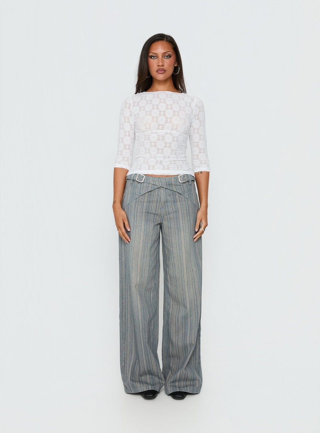 Seraphim Textured 3/4 Sleeve Top White